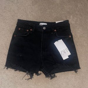 Zara, Black, High-waisted Denim Shorts, Size 04, New with tags